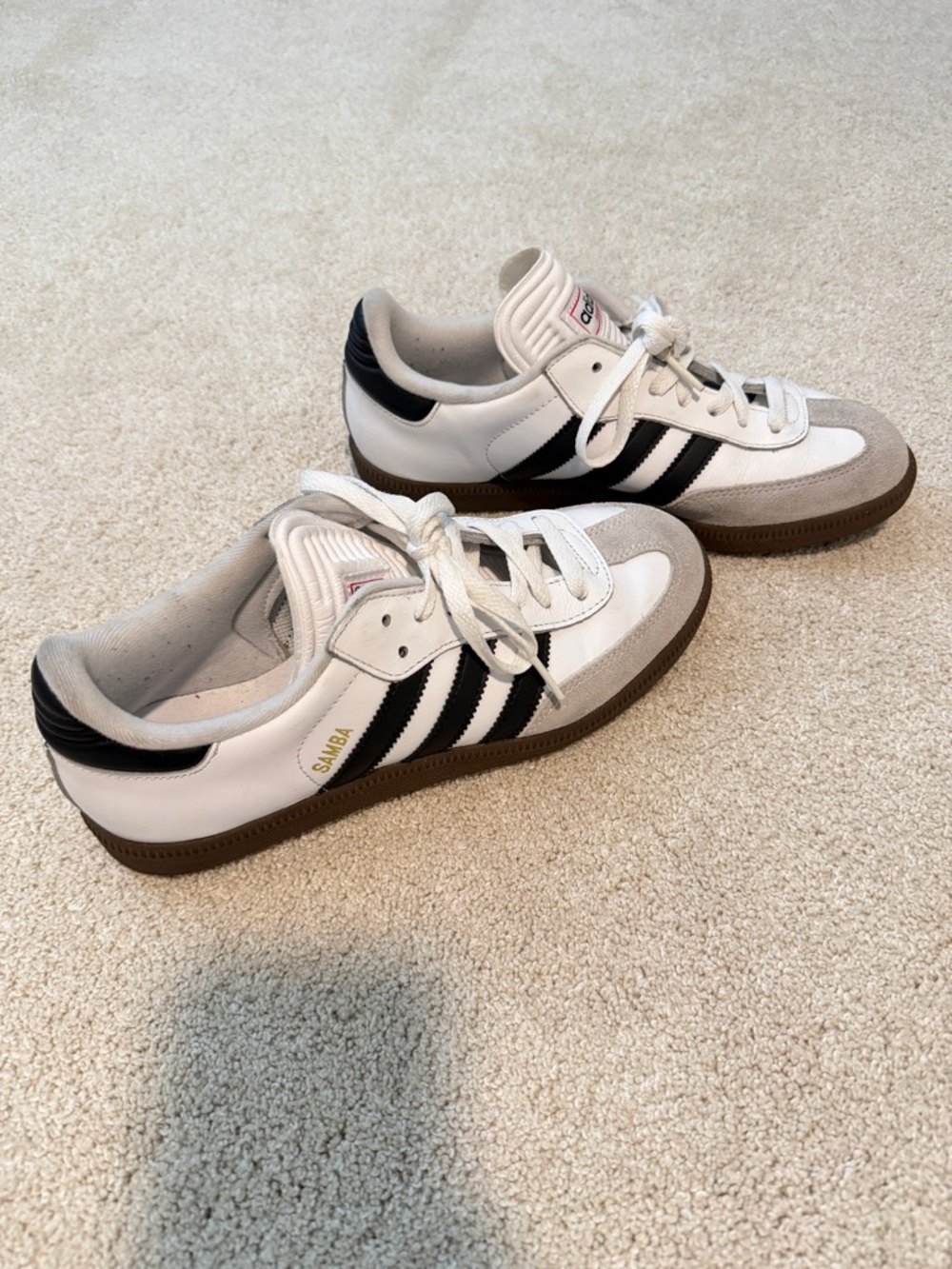 adidas White and Black Samba Sneakers with Gum Sole